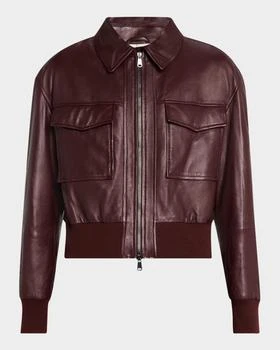 Brunello Cucinelli | Monili-Neck Smooth Glove Leather Bomber Jacket