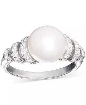 Cultured Freshwater Pearl (10mm) & Cubic Zirconia Swirl Coil Ring in Sterling Silver