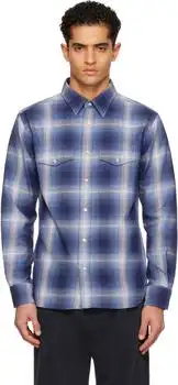 Tom Ford | Navy Grand Degrade Check Western Shirt