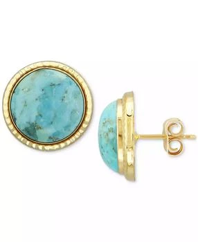 Macy
s | Turquoise Hammered-Frame Stud Earrings in 14k Gold