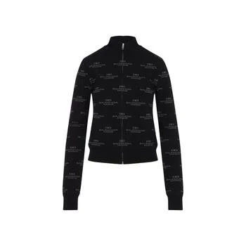 Balenciaga | Balenciaga Allover Logo Zipped Knit Cardigan