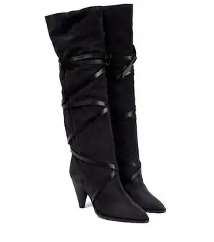 Isabel Marant | Lophie suede leather-trimmed knee-high boots
