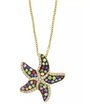 Effy | EFFY® Multi-Sapphire (1/2 ct. t.w.), Green Garnet (1/6 ct. t.w.) & Diamond (1/6 ct. t.w.) Starfish 18" Pendant Necklace in 14k Gold