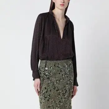 Gucci | Brown jacquard silk shirt with clamps