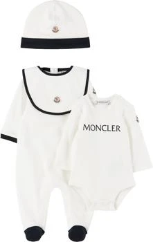 Moncler | Baby White & Navy Logo Jumpsuit Set
