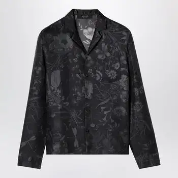 Gucci | Black silk twill bowling shirt with print
