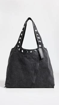 Washed Denim Market Tote With Studs