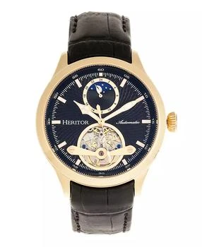Heritor Automatic Gregory Gold Case, Genuine Black Leather Watch 45mm