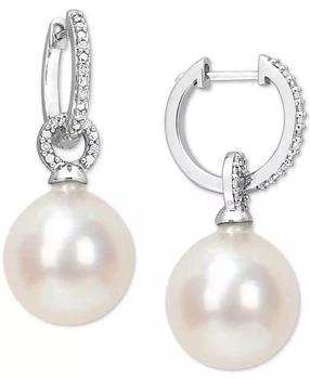 Macy's | Cultured South Sea Pearl (12mm) & Diamond (1/10 ct. t.w.) Huggie Hoop Earrings in 14k White Gold