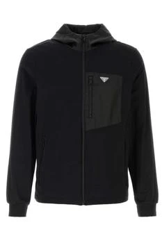 Prada | Prada Logo Plaque Zip-Up Hoodie