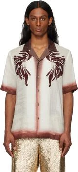 Dries Van Noten | Off-White 
Burgundy Embroidered Shirt