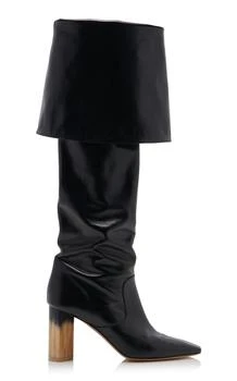 Chloé - Georgia Fold-Over Leather Knee Boots - Black - IT 38 - Moda Operandi