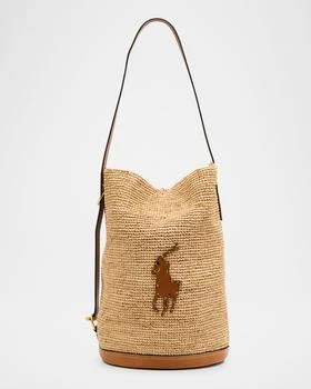 Polo ID Medium Sling Bucket Bag in Raffia and Leather