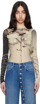 Beige 'The Tattoo Rose and Bird' Bodysuit