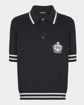 Balmain | Men
s College Emblem Pocket Knit Polo Shirt