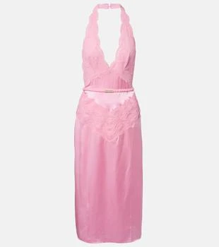 Gucci | Lace-trimmed silk satin midi dress