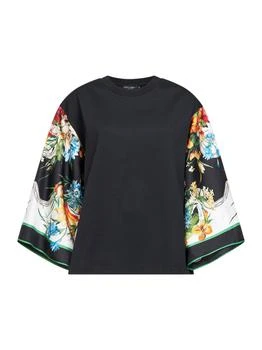 Dolce & Gabbana | DOLCE & GABBANA | Black jersey T-shirt with printed scarf sleeve | Women | M