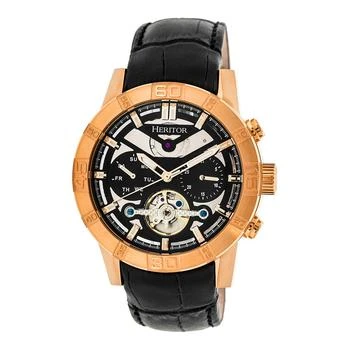 Heritor Automatic Rose Gold & Black Leather Watches 44mm