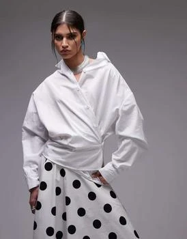 ASOS DESIGN poplin cinch detail wrap shirt in white
