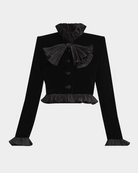 Valentino | Pleated Ruffle Velvet Crop Jacket