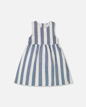 Sleeveless Dress White and Blue Stripes