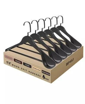 BP4U Wooden Suit Hangers with Pants Bar for Men's Clothes, 17.5-Inch Wide Shoulder Solid Wood Coat Hangers for Jackets, Shirts, Trousers