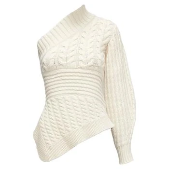 Burberry | Cashmere One Shoulder Mixed Cable Knit Pullover Sweater
