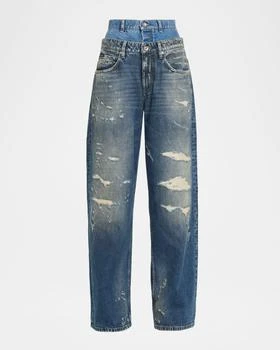 Dolce & Gabbana | High-Rise Double Waistband Wide-Leg Distressed Jeans