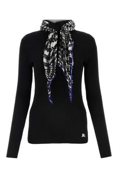 Burberry | Burberry Scarf-Detailed High-Neck Ribbed Jumper
