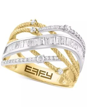 Effy | EFFY® Diamond Round & Baguette Diamond Multirow Crossover Ring (3/4 ct. t.w.) in 14k Two-Tone Gold