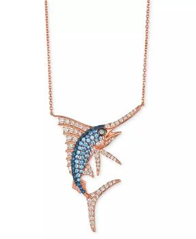 Le Vian | Denim Ombré Sapphire (3/4 ct. t.w.), White Sapphire (1/2 ct. t.w.) 
Diamond (1-1/6 ct. t.w.) Swordfish 18" Pendant Necklace in 14k Rose Gold