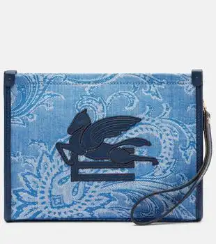ETRO | Eyes Mini embroidered denim jacquard pouch