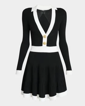 Balmain | Long-Sleeve V-Neck Flared Knit Dress