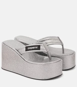 Glitter wedge thong sandals