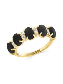 Effy | 14K Yellow Gold, Onyx 
0.11 TCW Diamond Band Ring
