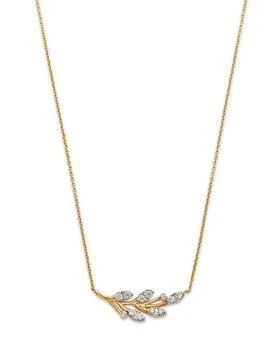Bloomingdale's | Diamond Curved Leaf Pendant Necklace in 14K Yellow Gold & Rhodium Plated 14K Yellow Gold, 0.45 tcw