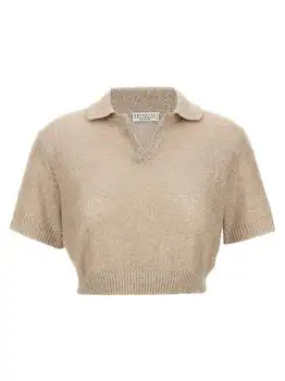 Brunello Cucinelli | Brunello Cucinelli Sequin Embellished Cropped Polo Shirt