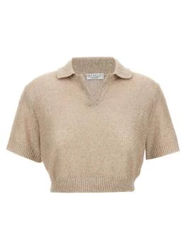 Brunello Cucinelli | Brunello Cucinelli Sequin Embellished Cropped Polo Shirt