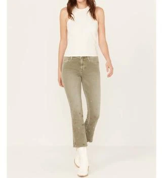 Crop Flare Floral Rivit Jeans In Olive