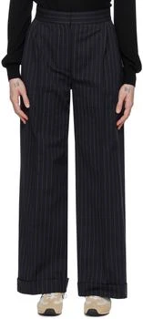 Navy Double Pleats Trousers