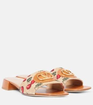 Valentino | VLogo Cherryfic leather-trimmed slides