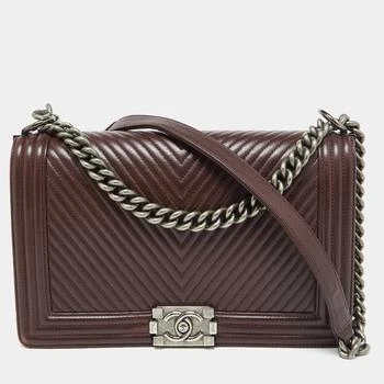 Chanel | Chanel Burgundy Chevron Quilted Leather New Medium Boy Flap Bag