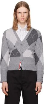 Thom Browne | Gray Argyle Intarsia Cashmere V Neck Cardigan