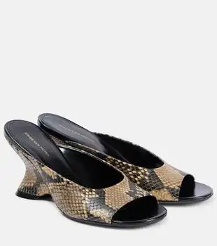 Dries Van Noten | Snake-effect leather mules