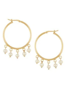 Saks Fifth Avenue | 14K Yellow Gold & 3MM Cultured Round Freshwater Pearl Hoop Earrings