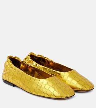 Dries Van Noten | Croc-effect metallic leather ballet flats