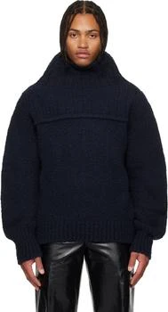 Dries Van Noten | Navy Oversized Wool Turtleneck