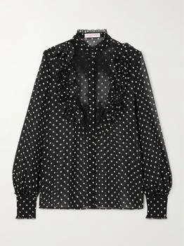 Valentino | Ruffled Lace-trimmed Polka-dot Silk-chiffon Shirt  - IT42