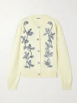 Jil Sander | Oversized Embroidered Wool Cardigan - Pastel yellow