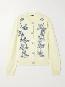 Jil Sander | Oversized Embroidered Wool Cardigan - Pastel yellow